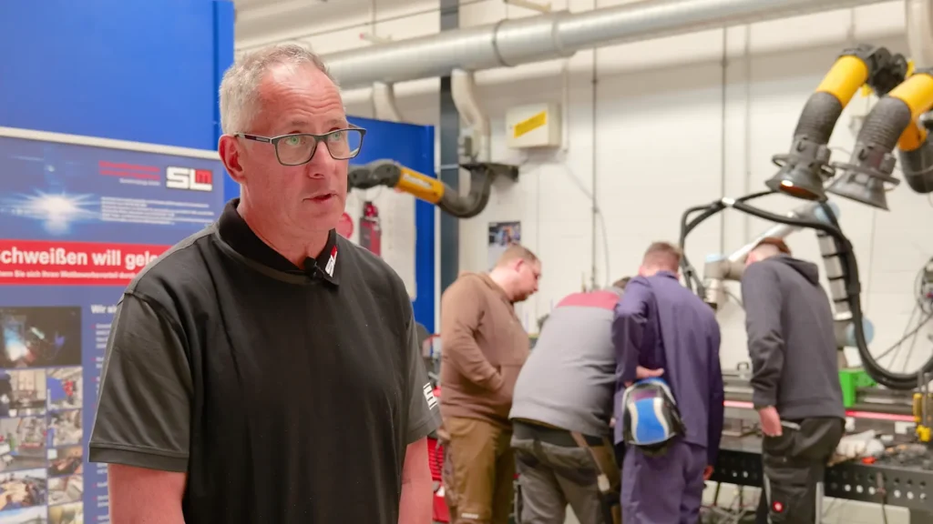SLM Welding School Trains the Next Generation with Cobot Welding 3 Jens Gast from SLM being interviewed
