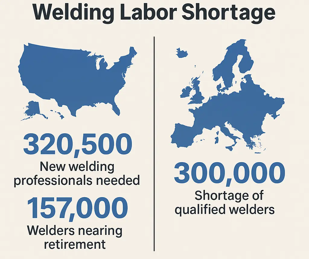 Visual representation of the welder shortage in the US and Europe